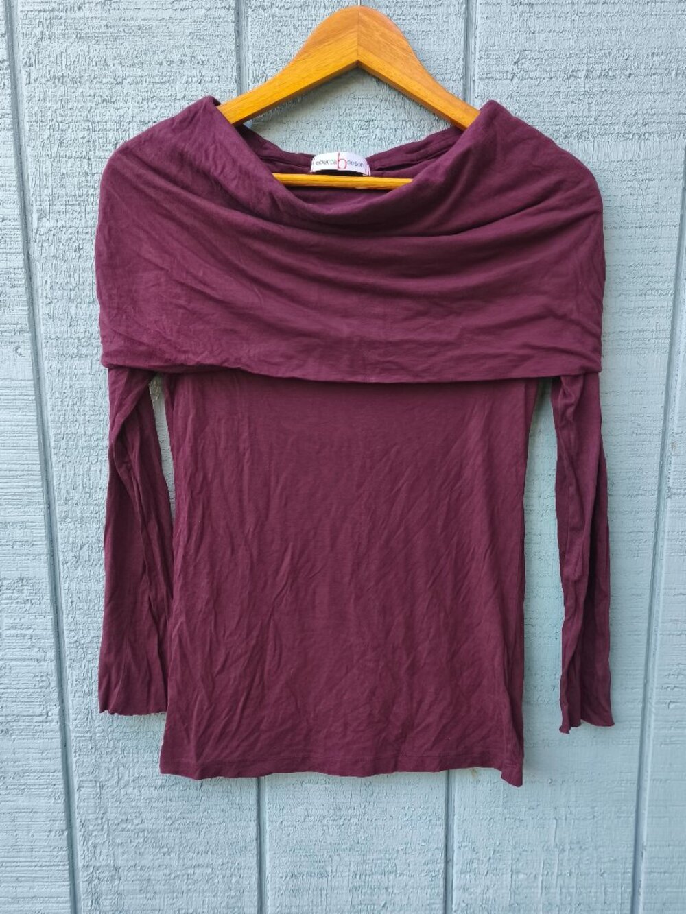 y2k Rebecca Beeson Cotton Off Shoulder Slim Fit Long Sleeve Tee sz XS/S Purple